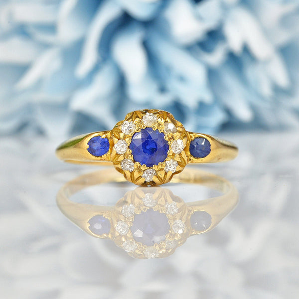 Ellibelle Jewellery EDWARDIAN SAPPHIRE & DIAMOND CLUSTER RING