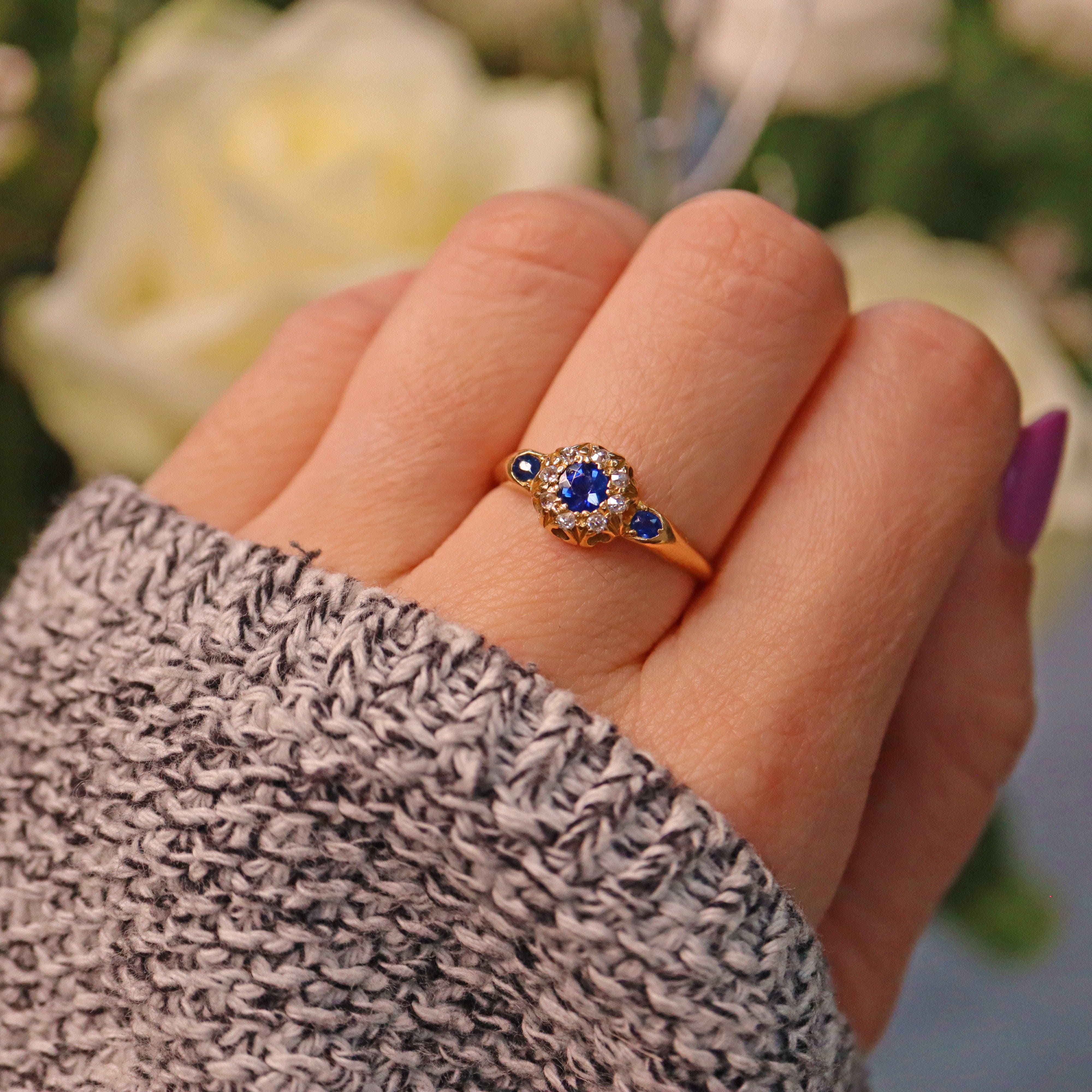 Ellibelle Jewellery EDWARDIAN SAPPHIRE & DIAMOND CLUSTER RING