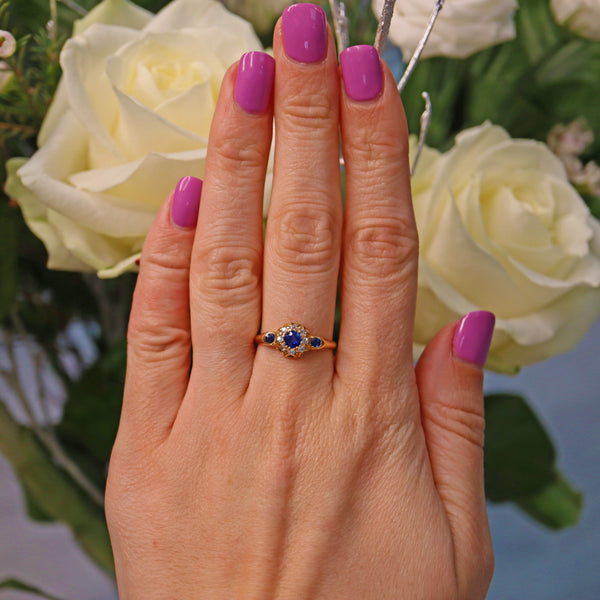 Ellibelle Jewellery EDWARDIAN SAPPHIRE & DIAMOND CLUSTER RING