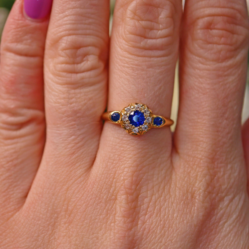 Ellibelle Jewellery EDWARDIAN SAPPHIRE & DIAMOND CLUSTER RING