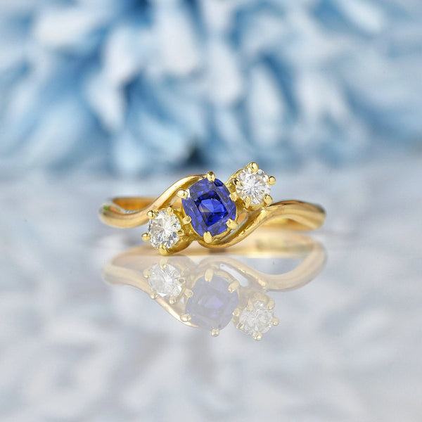 Ellibelle Jewellery Edwardian Sapphire & Diamond Crossover Trilogy Ring