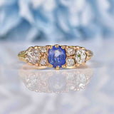 Ellibelle Jewellery Edwardian Sapphire & Old Cut Diamond Carved Half Hoop Ring