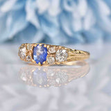 Ellibelle Jewellery Edwardian Sapphire & Old Cut Diamond Carved Half Hoop Ring