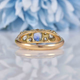 Ellibelle Jewellery Edwardian Sapphire & Old Cut Diamond Carved Half Hoop Ring