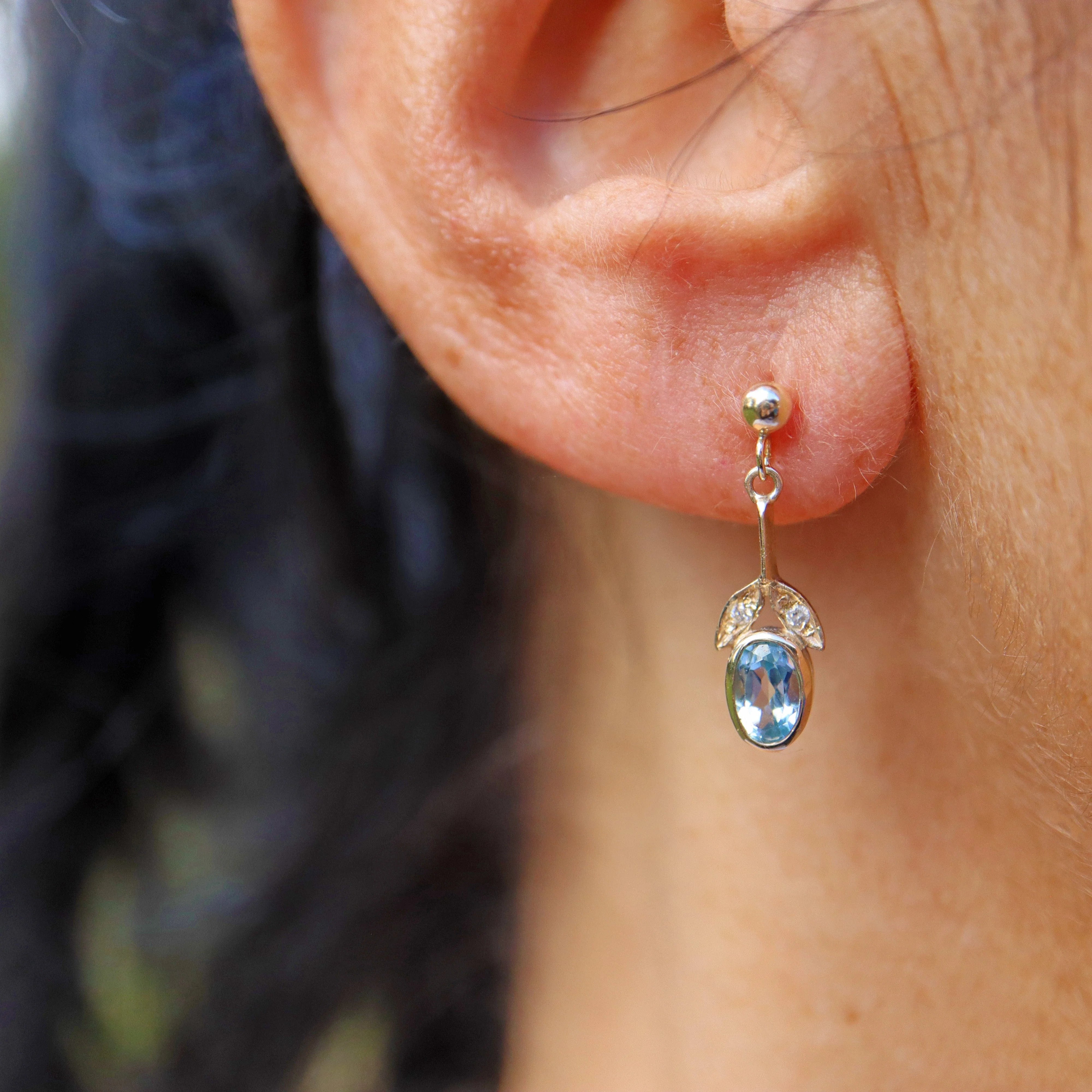 Ellibelle Jewellery Edwardian Style Blue Topaz & Diamond Pendant Drop Earrings