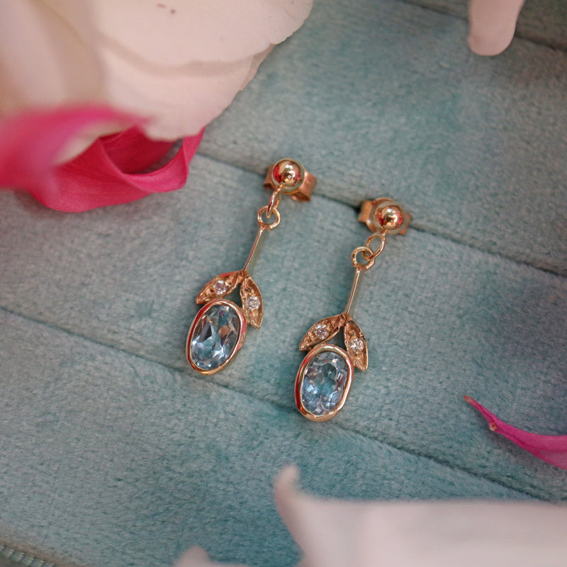 Ellibelle Jewellery Edwardian Style Blue Topaz & Diamond Pendant Drop Earrings