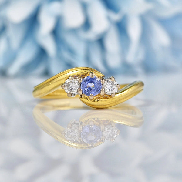 Ellibelle Jewellery Edwardian Style Ceylon Sapphire & Diamond Three Stone Ring