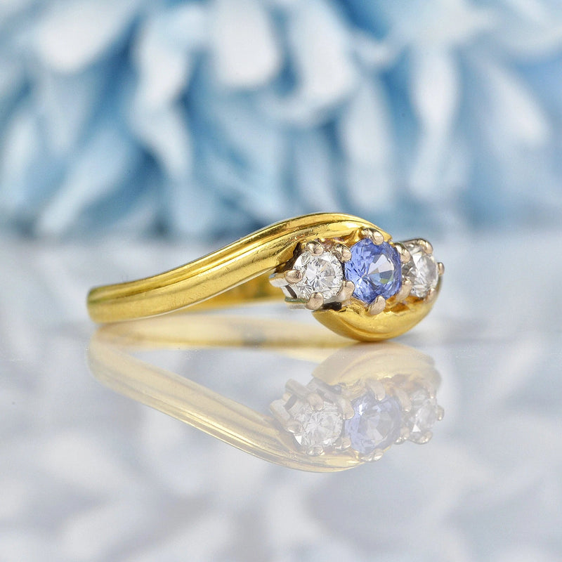 Ellibelle Jewellery Edwardian Style Ceylon Sapphire & Diamond Three Stone Ring