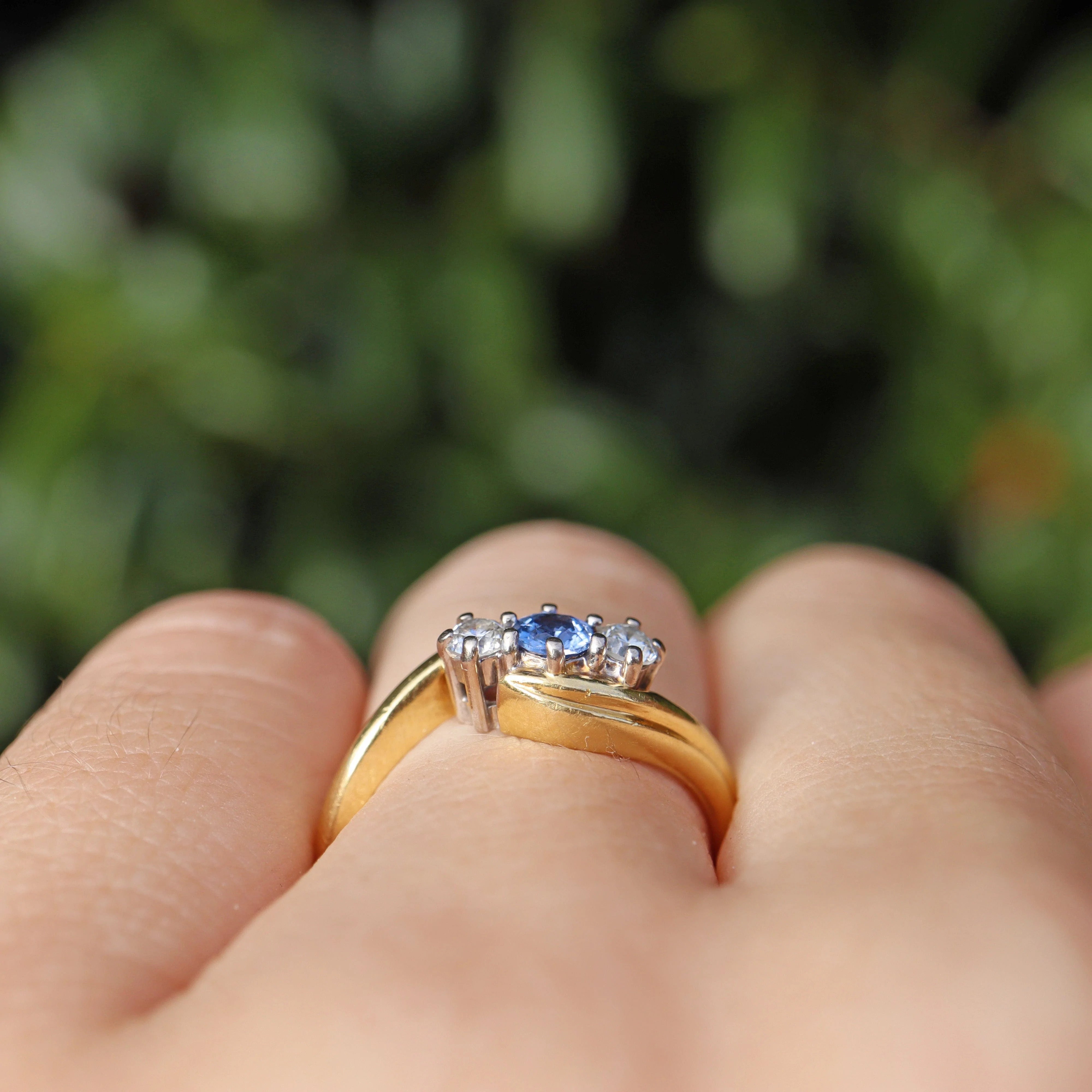 Ellibelle Jewellery Edwardian Style Ceylon Sapphire & Diamond Three Stone Ring