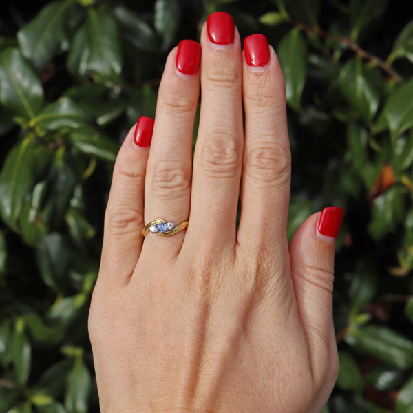 Ellibelle Jewellery Edwardian Style Ceylon Sapphire & Diamond Three Stone Ring