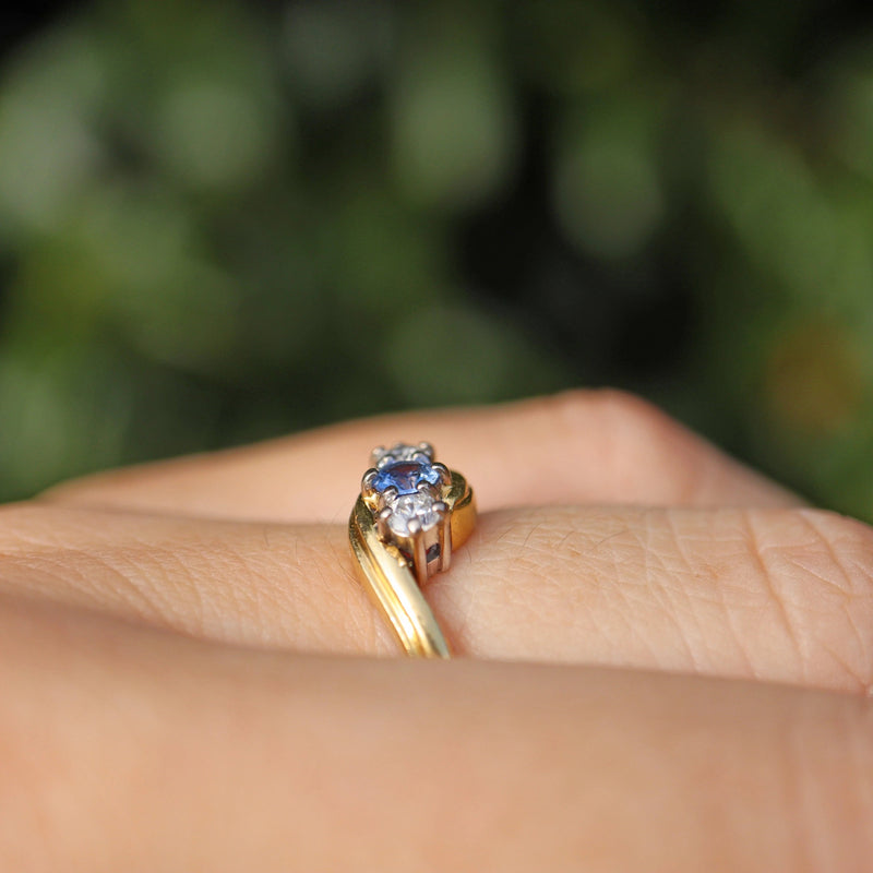 Ellibelle Jewellery Edwardian Style Ceylon Sapphire & Diamond Three Stone Ring