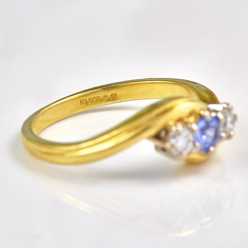 Ellibelle Jewellery Edwardian Style Ceylon Sapphire & Diamond Three Stone Ring