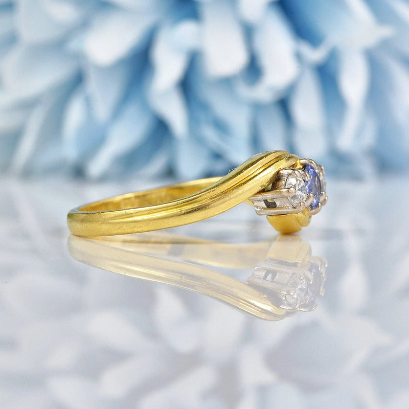 Ellibelle Jewellery Edwardian Style Ceylon Sapphire & Diamond Three Stone Ring