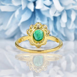 Ellibelle Jewellery Edwardian Style Emerald & Diamond Gold Cluster Ring