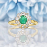 Ellibelle Jewellery Edwardian Style Emerald & Diamond Gold Cluster Ring
