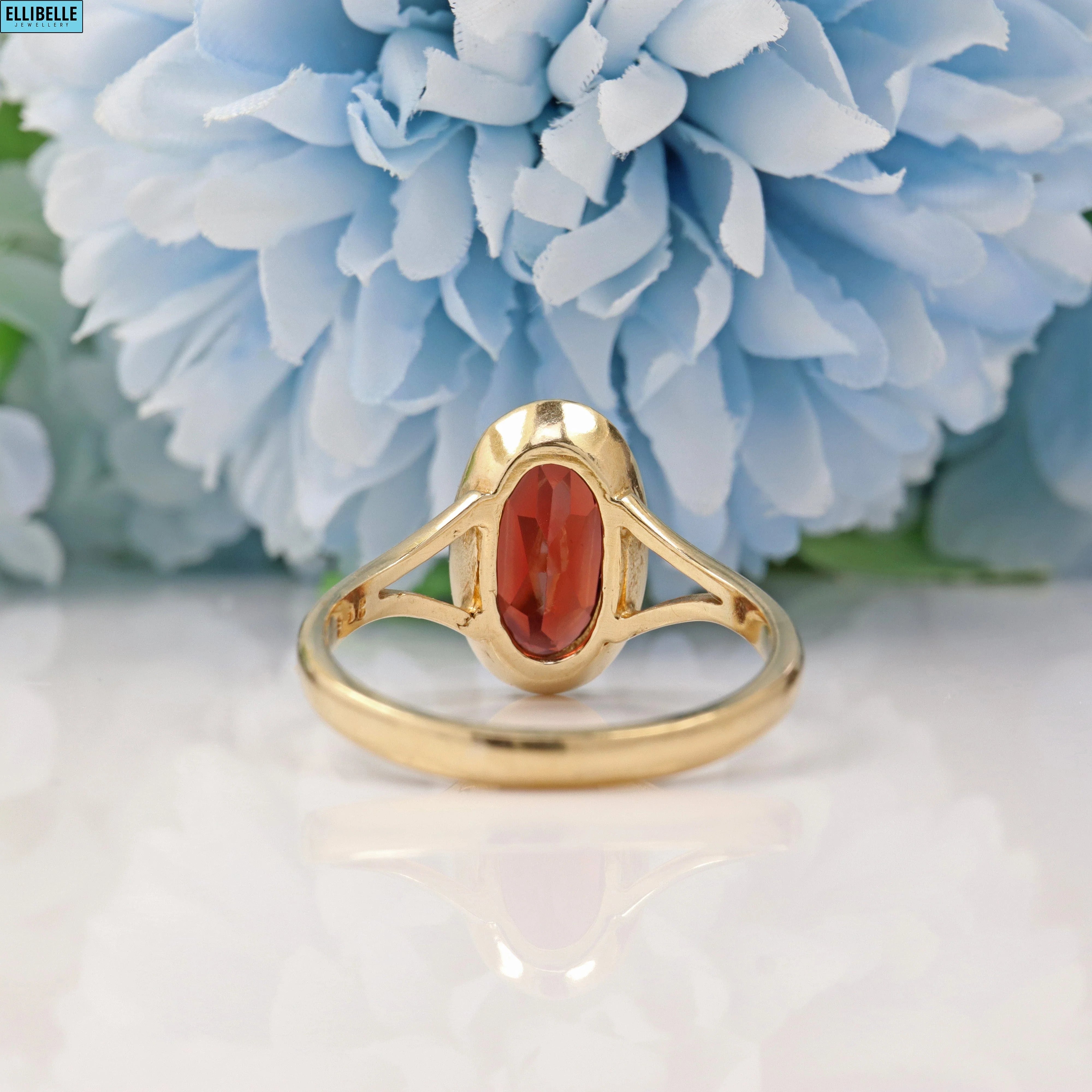 Ellibelle Jewellery EDWARDIAN STYLE GARNET 9CT GOLD SOLITAIRE RING