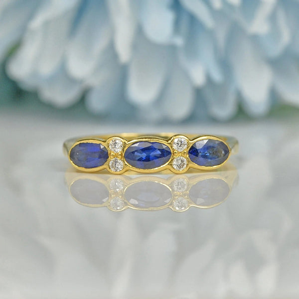 EDWARDIAN STYLE SAPPHIRE & DIAMOND 18CT GOLD RING