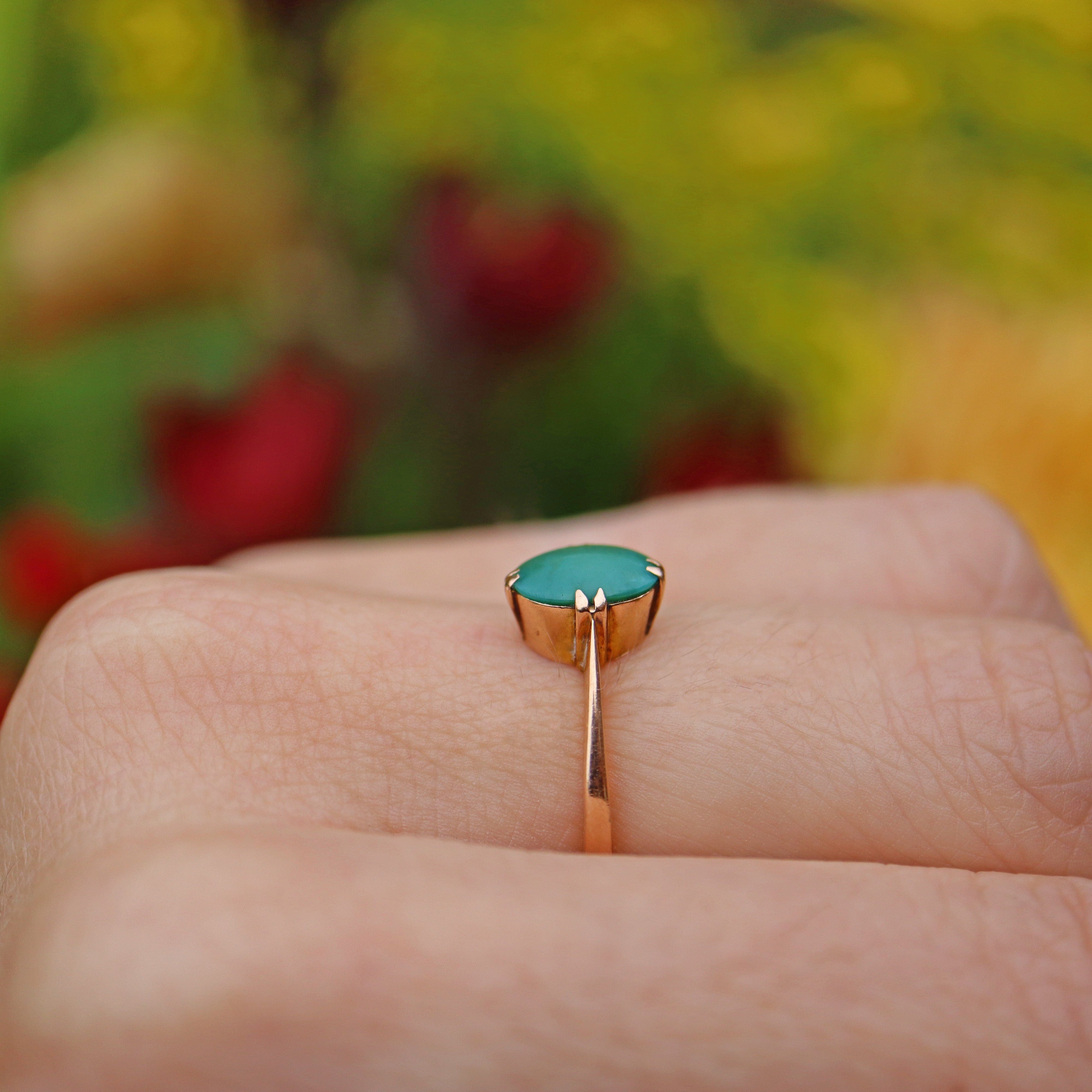 Ellibelle Jewellery EDWARDIAN TURQUOISE 15CT GOLD SOLITAIRE RING