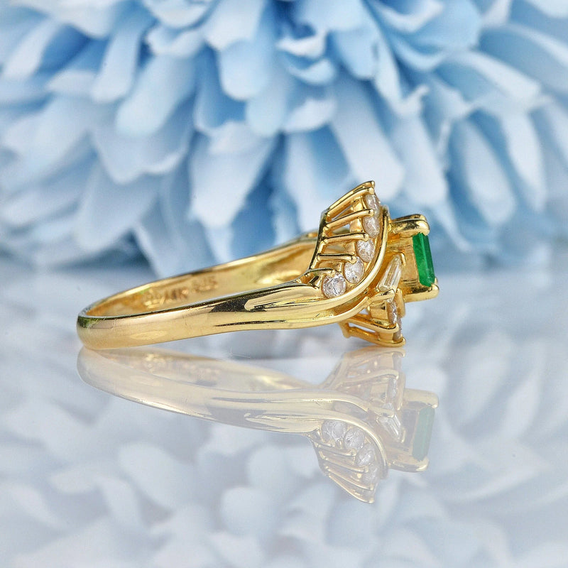 Ellibelle Jewellery Emerald & Diamond 14ct Gold Crossover Ring