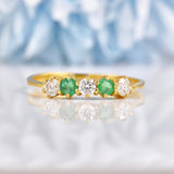 Ellibelle Jewellery Emerald & Diamond 18ct Gold Five Stone Ring