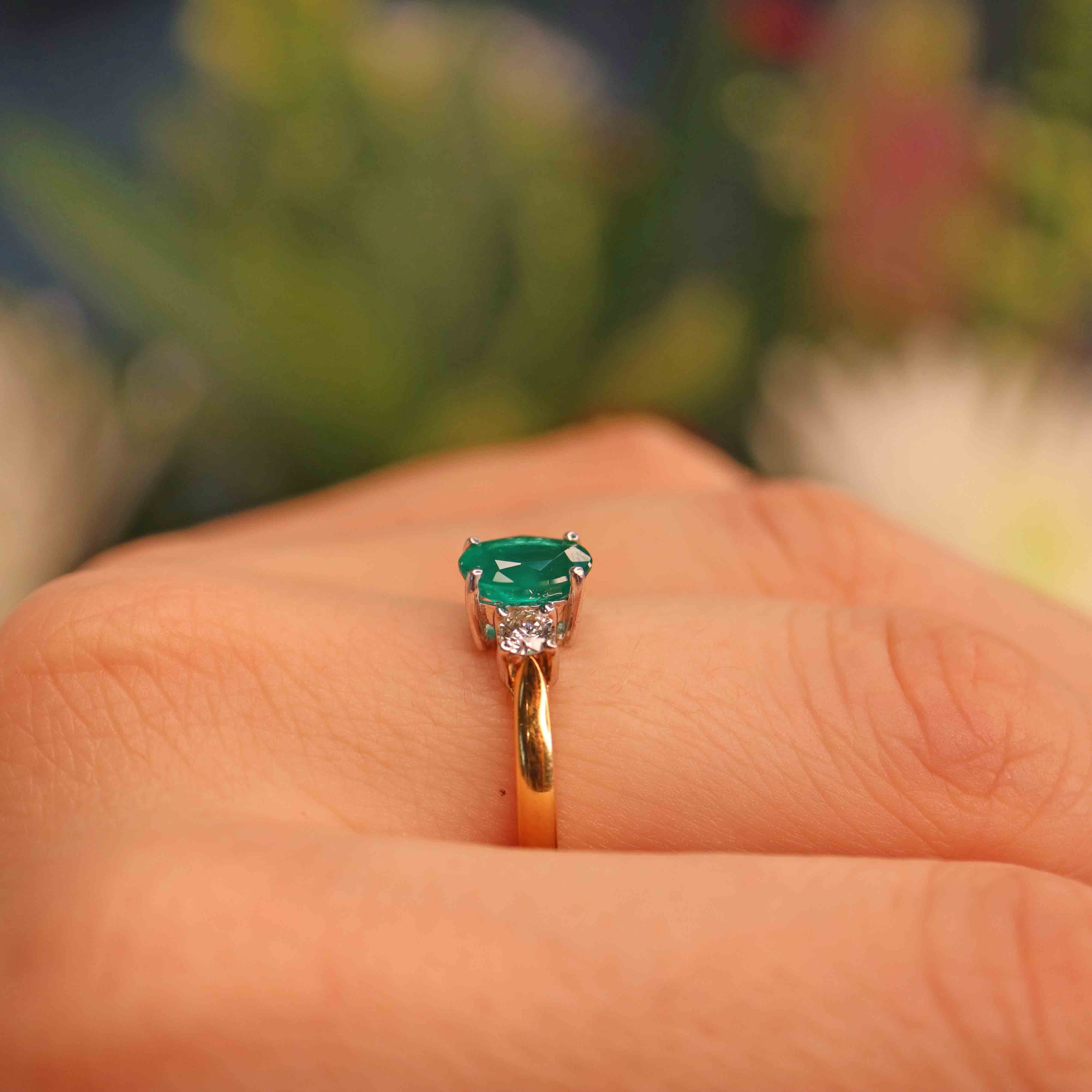 Ellibelle Jewellery Emerald & Diamond 18ct Gold Three Stone Engagement Ring