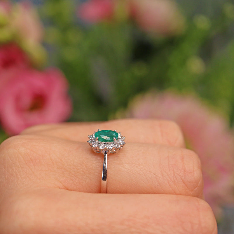 Ellibelle Jewellery Emerald & Diamond 18ct White Gold Cluster Ring