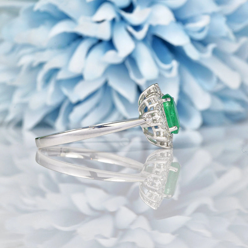 Ellibelle Jewellery Emerald & Diamond 18ct White Gold Cluster Ring