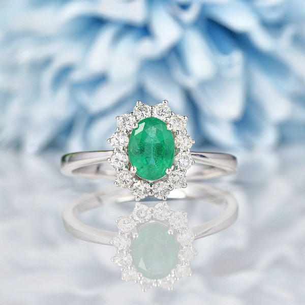 Ellibelle Jewellery Emerald & Diamond 18ct White Gold Cluster Ring