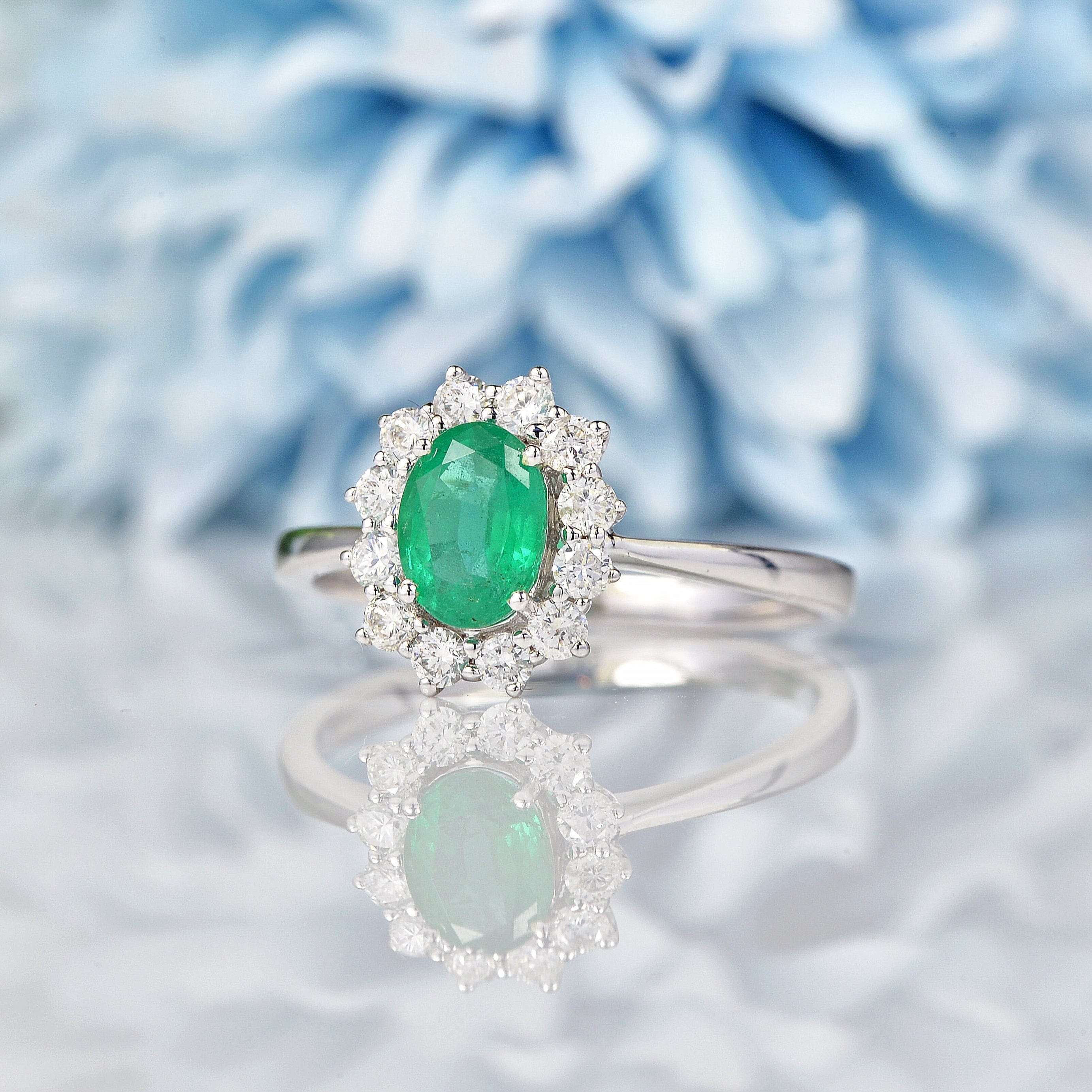 Ellibelle Jewellery Emerald & Diamond 18ct White Gold Cluster Ring