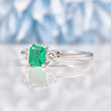 Ellibelle Jewellery Emerald & Diamond 18ct White Gold Three Stone Ring