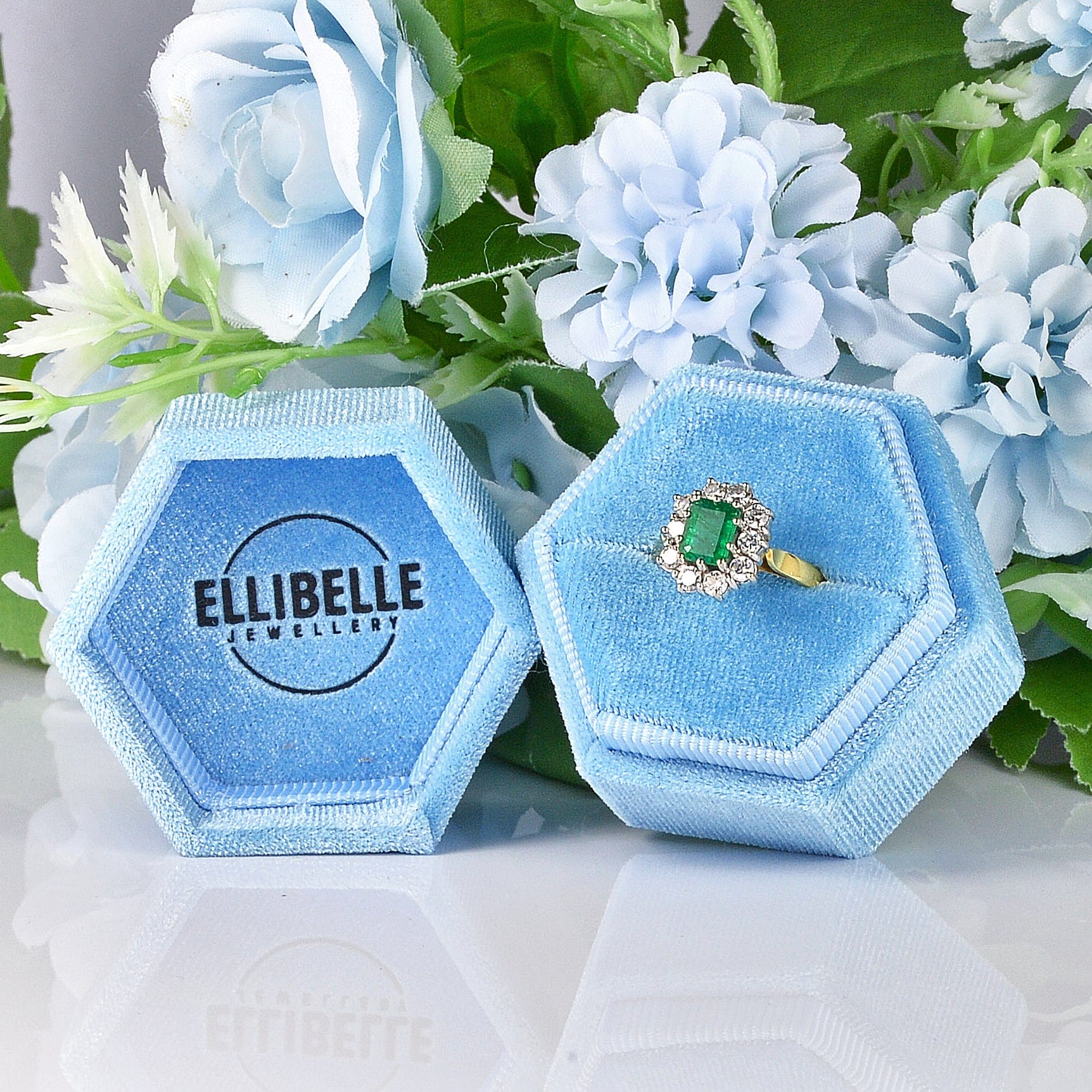 Ellibelle Jewellery Emerald & Diamond 18ct Yellow Gold Cluster Ring