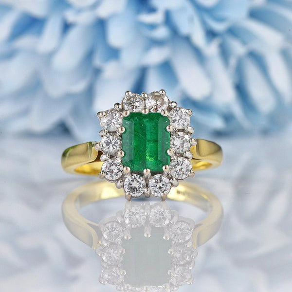 Ellibelle Jewellery Emerald & Diamond 18ct Yellow Gold Cluster Ring