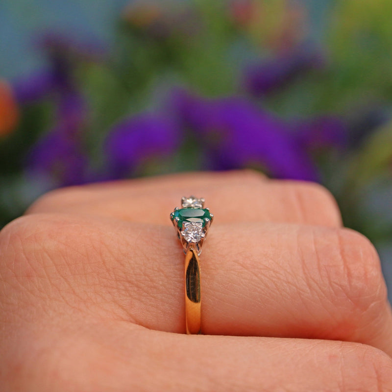 Ellibelle Jewellery Emerald & Diamond 18ct Yellow Gold Three Stone Ring