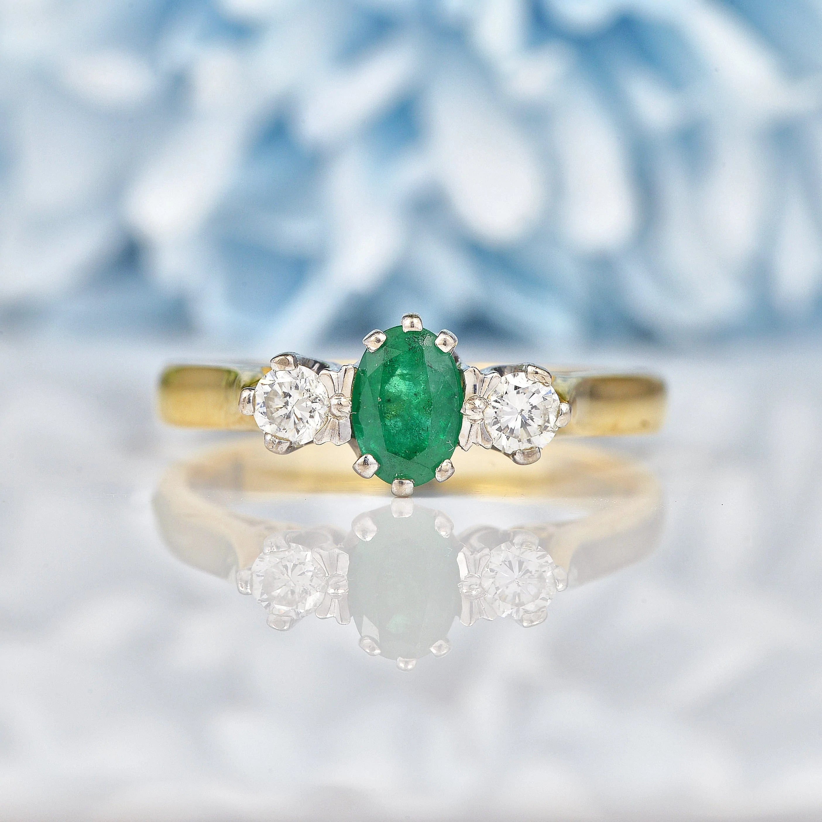 Ellibelle Jewellery Emerald & Diamond 18ct Yellow Gold Three Stone Ring