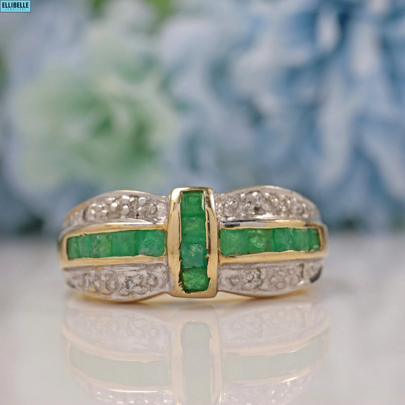 Emerald & Diamond 9ct Gold Ring