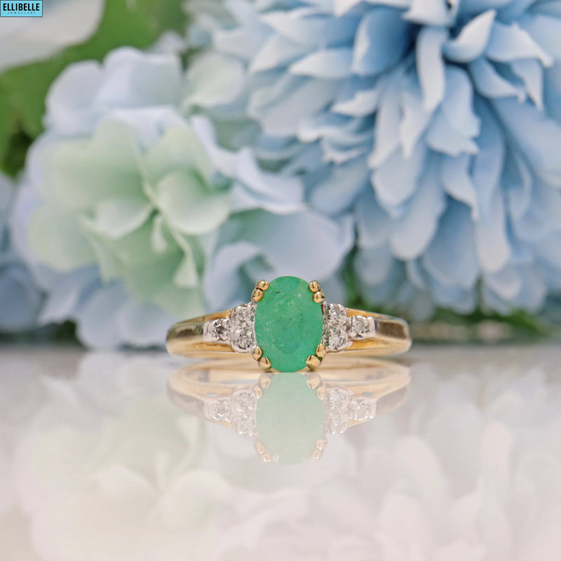 Emerald & Diamond 9ct Gold Solitaire Ring