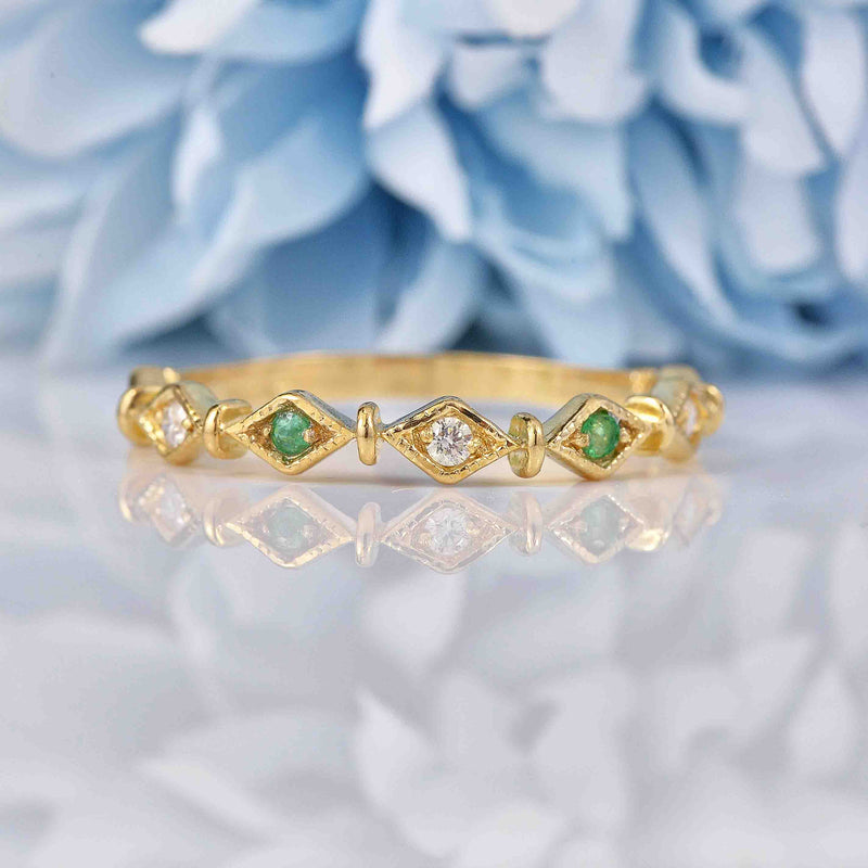 Ellibelle Jewellery Emerald & Diamond 9ct Gold Stacking Band Ring