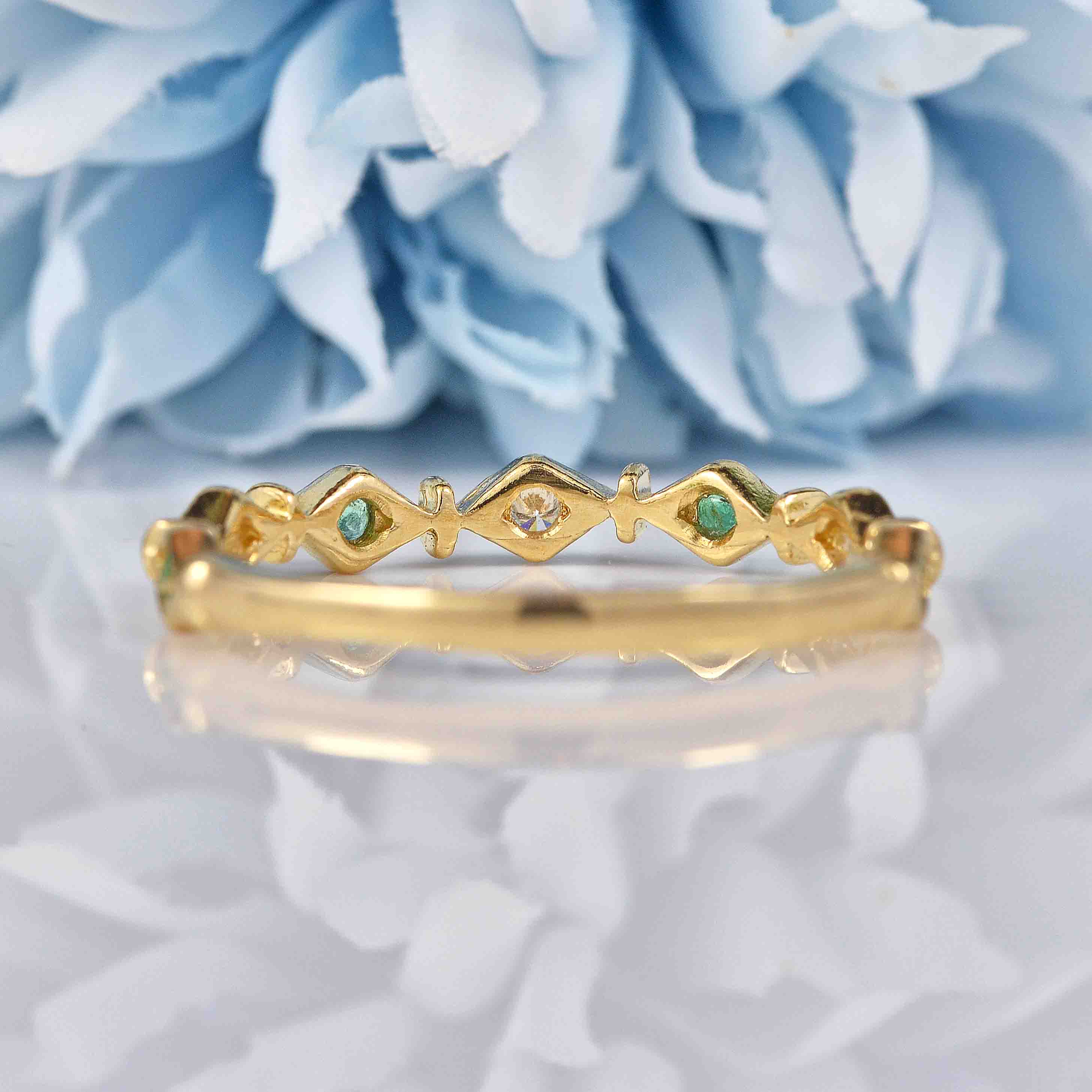 Ellibelle Jewellery Emerald & Diamond 9ct Gold Stacking Band Ring