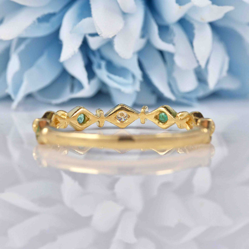 Ellibelle Jewellery Emerald & Diamond 9ct Gold Stacking Band Ring