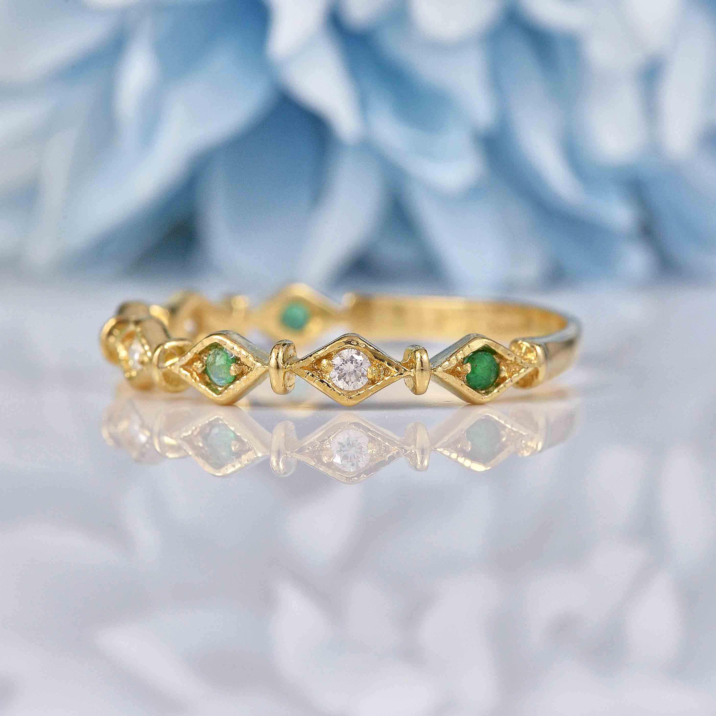 Ellibelle Jewellery Emerald & Diamond 9ct Gold Stacking Band Ring