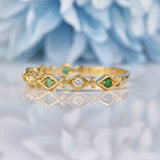 Ellibelle Jewellery Emerald & Diamond 9ct Gold Stacking Band Ring