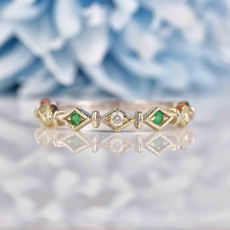 Ellibelle Jewellery Emerald & Diamond 9ct White Gold Stacking Band Ring
