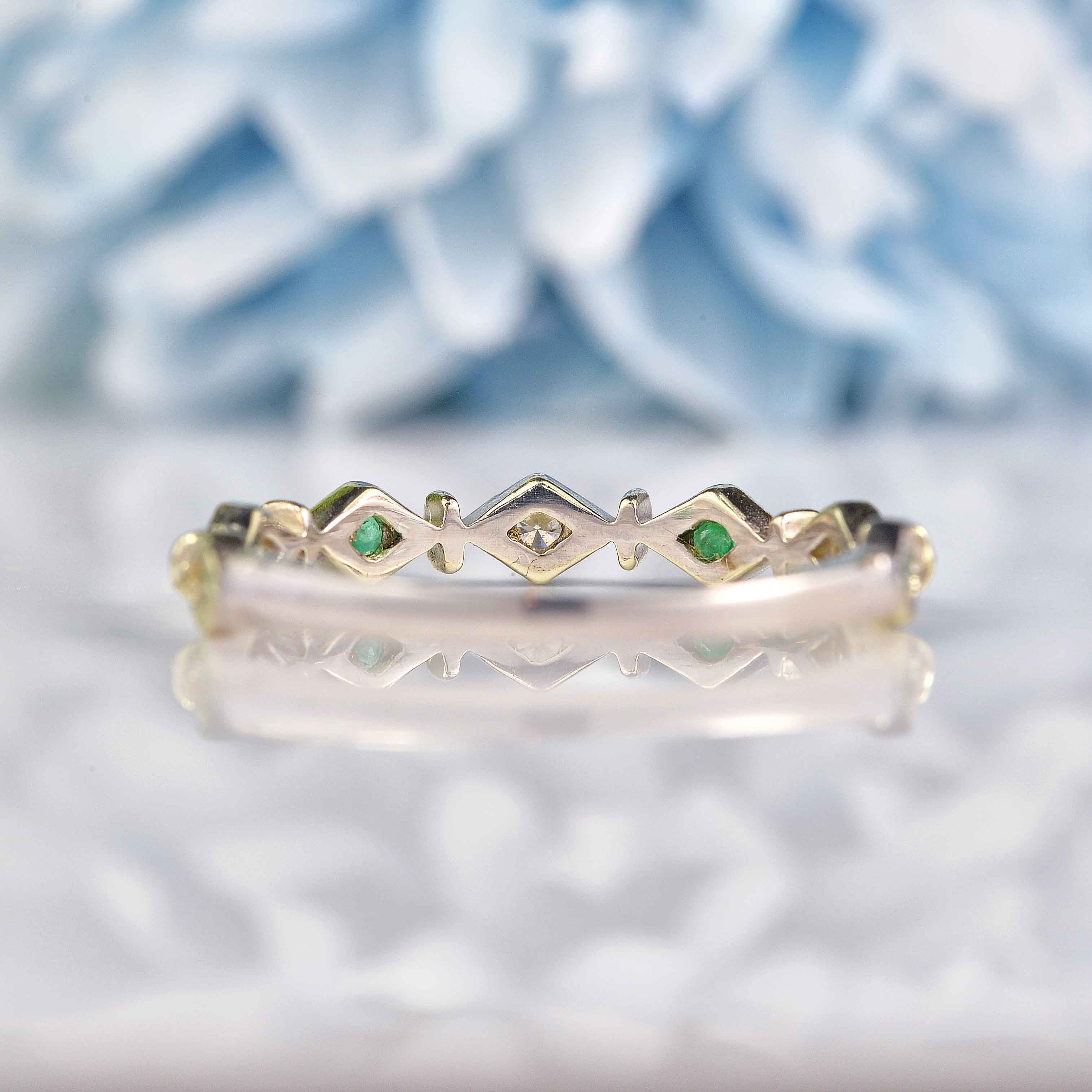 Ellibelle Jewellery Emerald & Diamond 9ct White Gold Stacking Band Ring