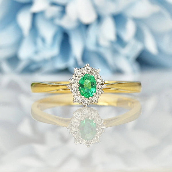 Ellibelle Jewellery EMERALD & DIAMOND CLUSTER RING