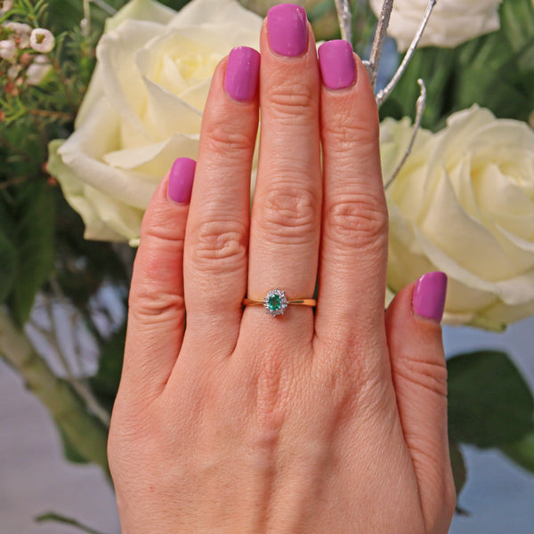 Ellibelle Jewellery EMERALD & DIAMOND CLUSTER RING