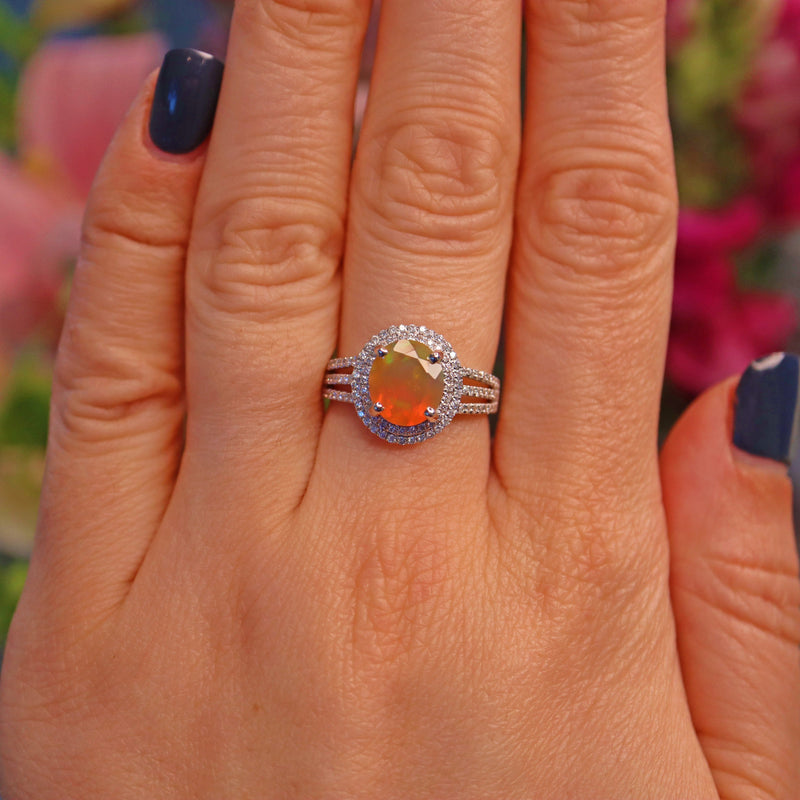 Ellibelle Jewellery Fire Opal & Diamond White Gold Cluster Ring By David Jerome