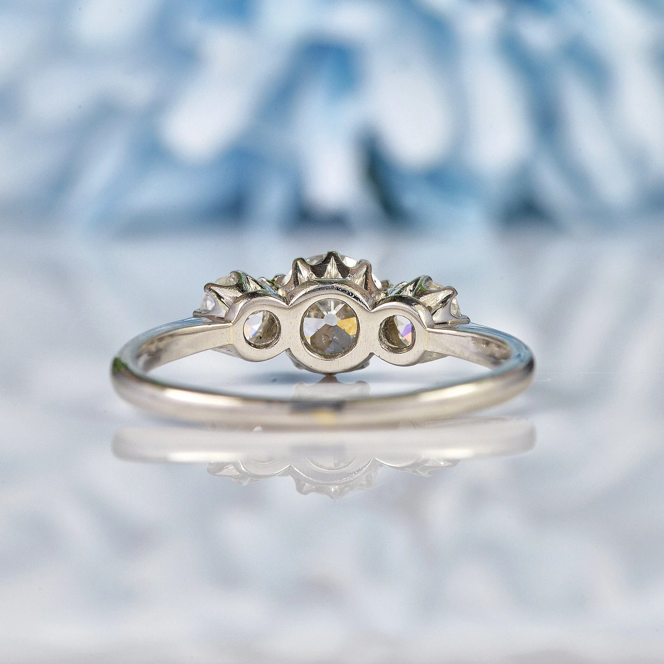 Ellibelle Jewellery French Art Deco Diamond Platinum Trilogy Ring (0.85ct)