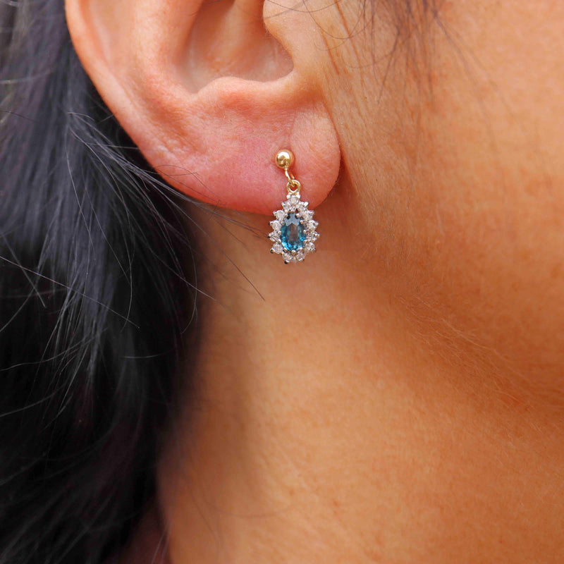 Ellibelle Jewellery London Blue Topaz & Diamond 9ct Gold Teardrop Cluster Earrings