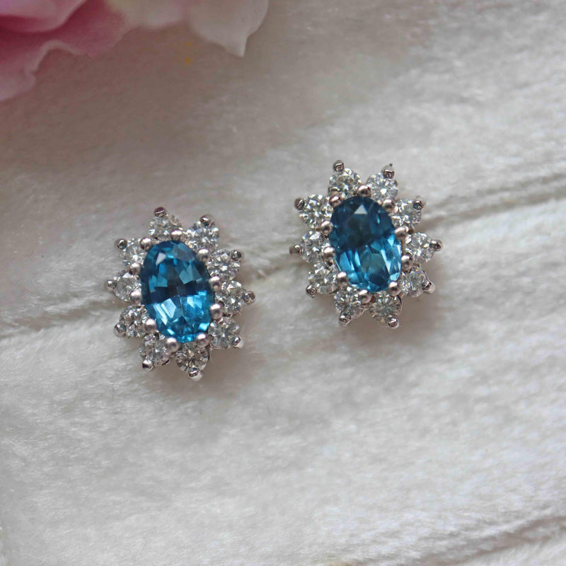 Ellibelle Jewellery London Blue Topaz & Diamond Gold Cluster Stud Earrings