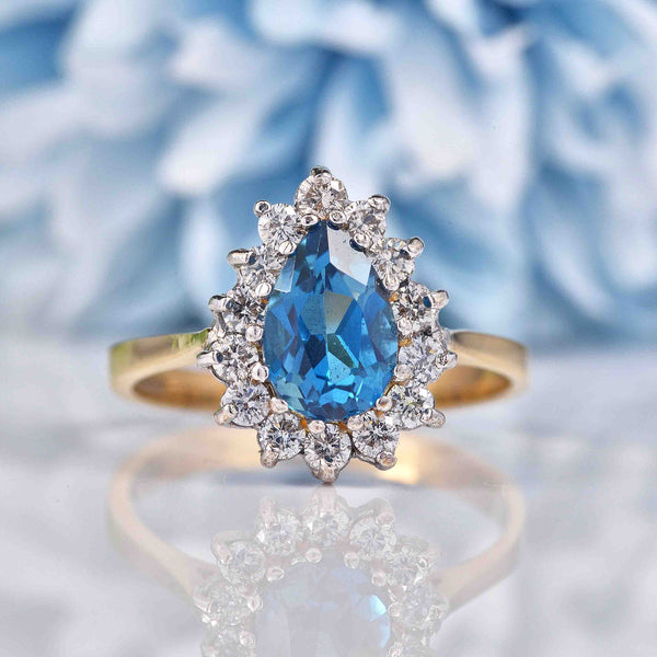 Ellibelle Jewellery London Blue Topaz & Diamond Pear Shaped Cluster Ring